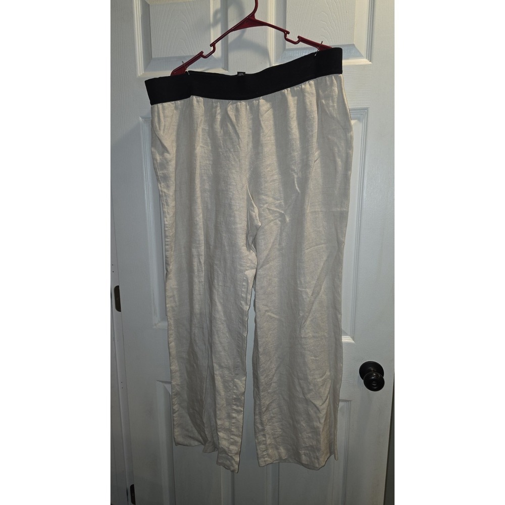 NWT Alfani Womens SzXL 100% Linen Wide Leg Elastic Waist Pant Trouser IVORY BOHO